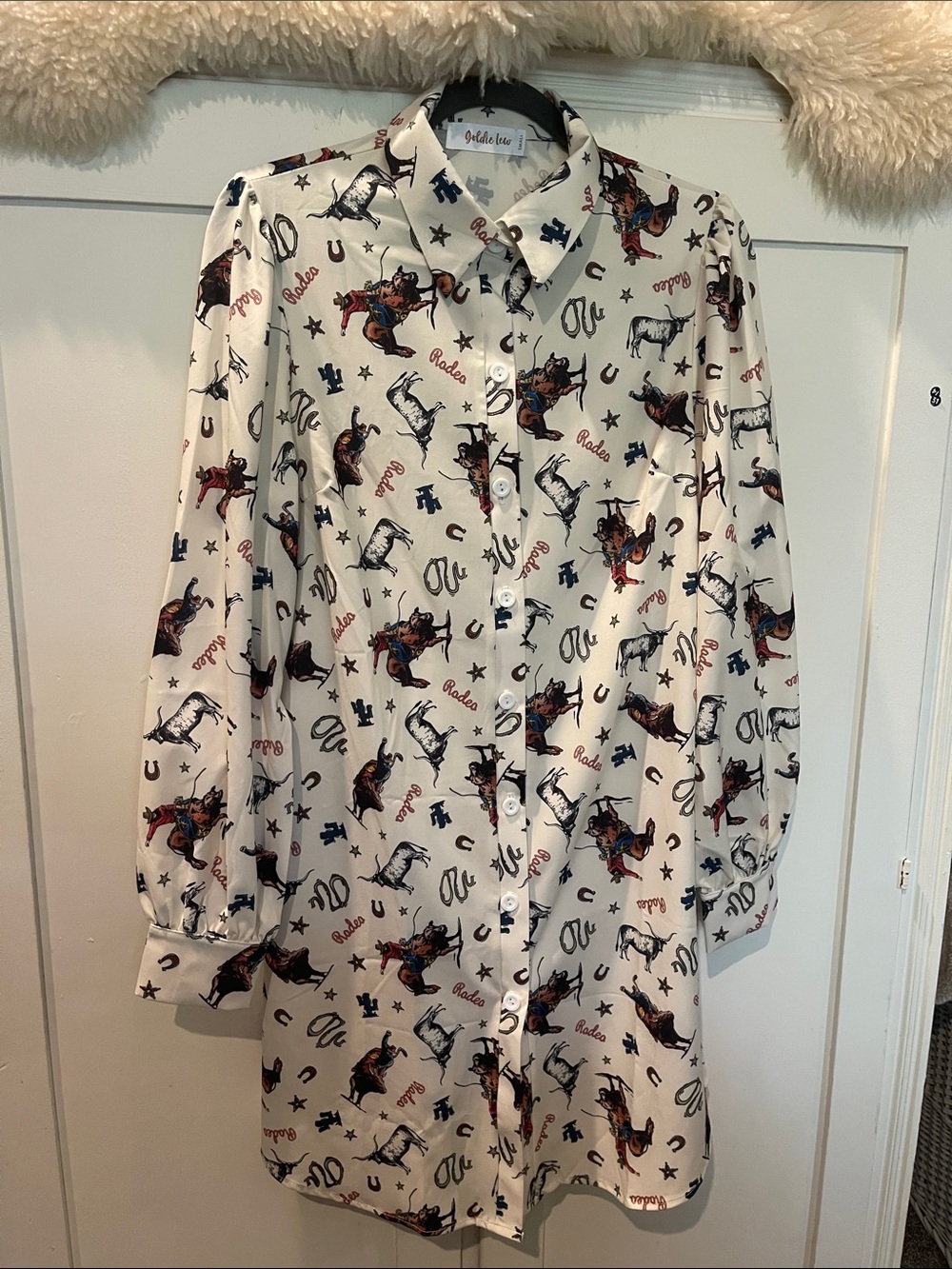 Goldie Lew White Rodeo Print Button-Front dress with pockets